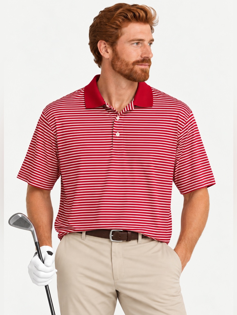 Polo Golf Ralph Lauren Men L Pima Cotton Red White Striped Polo